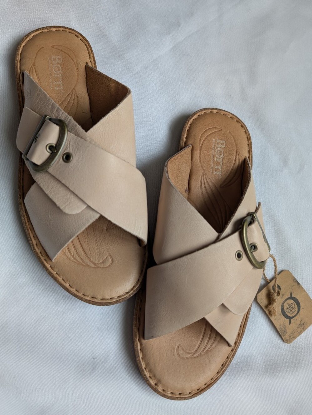 Børn Rio Leather Slide Sandals Women's 8M Natural Beige Crisscross Straps NWT